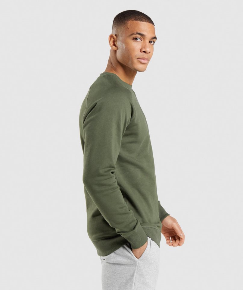 Men's Gymshark Crest Sweatshirts Olive | CA 1N3A08